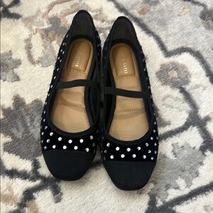 Kelly & Katie Black Flats with Polka Dot Studs